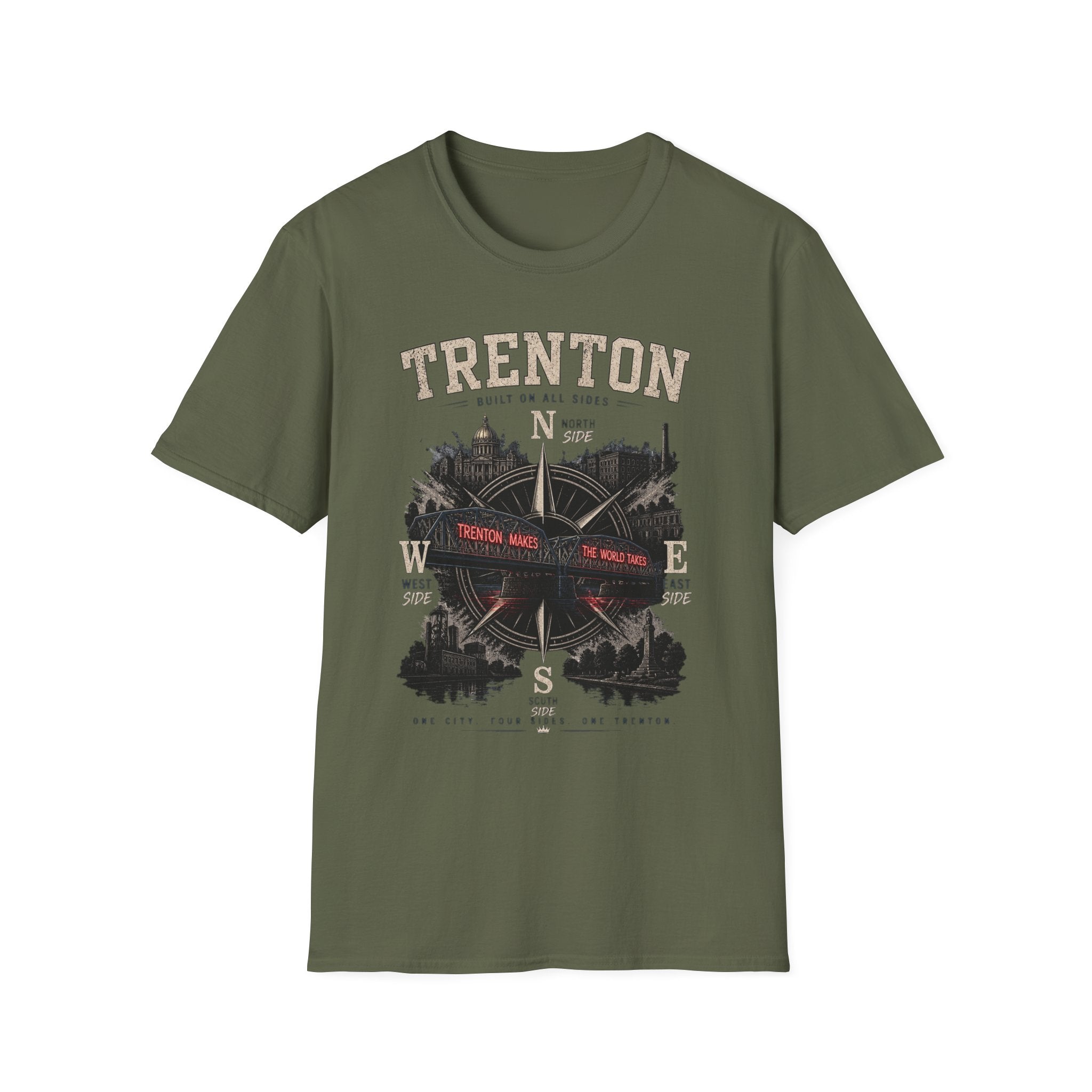 "One City. Four Sides. One Trenton." Tee– Nautical City Map Design