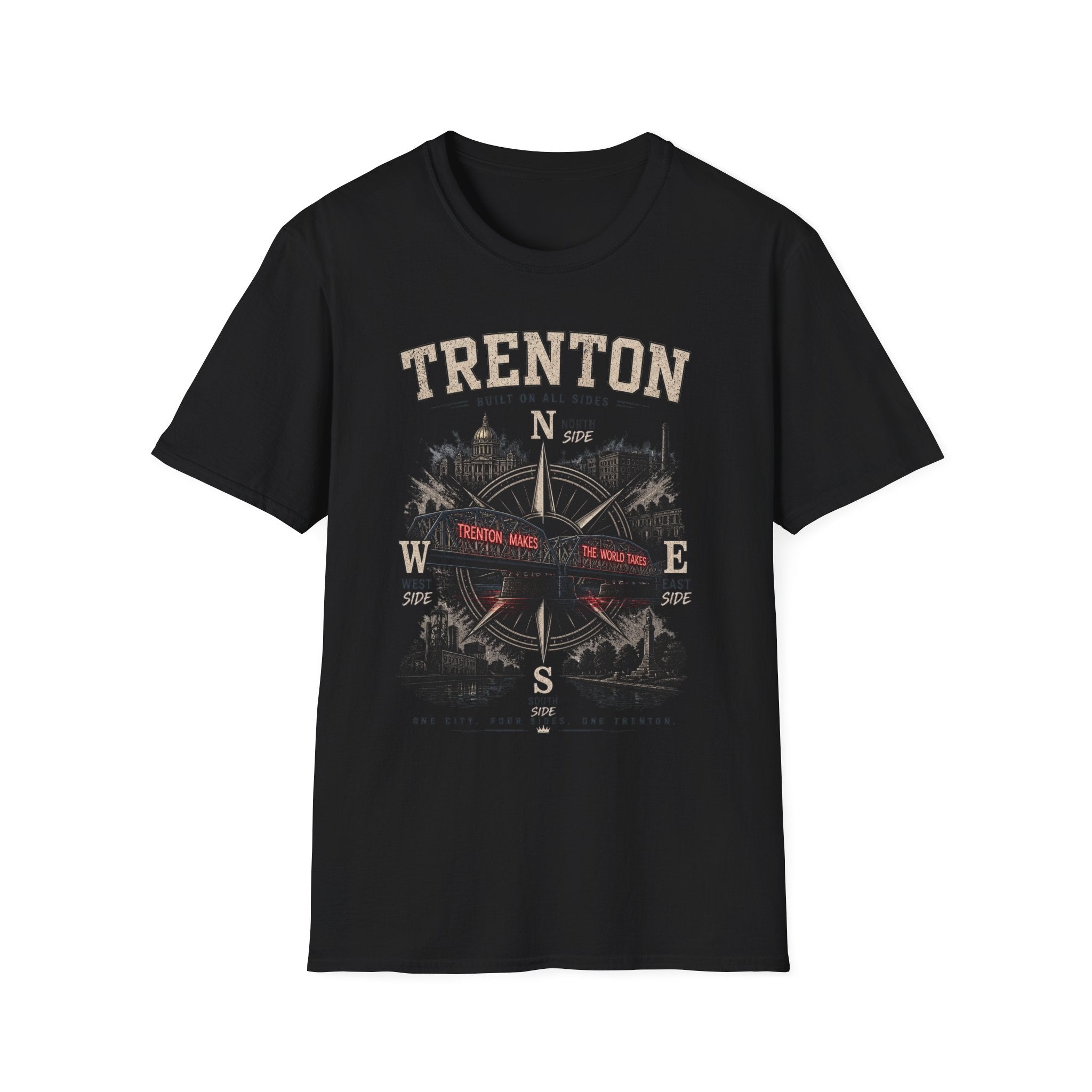 "One City. Four Sides. One Trenton." Tee– Nautical City Map Design