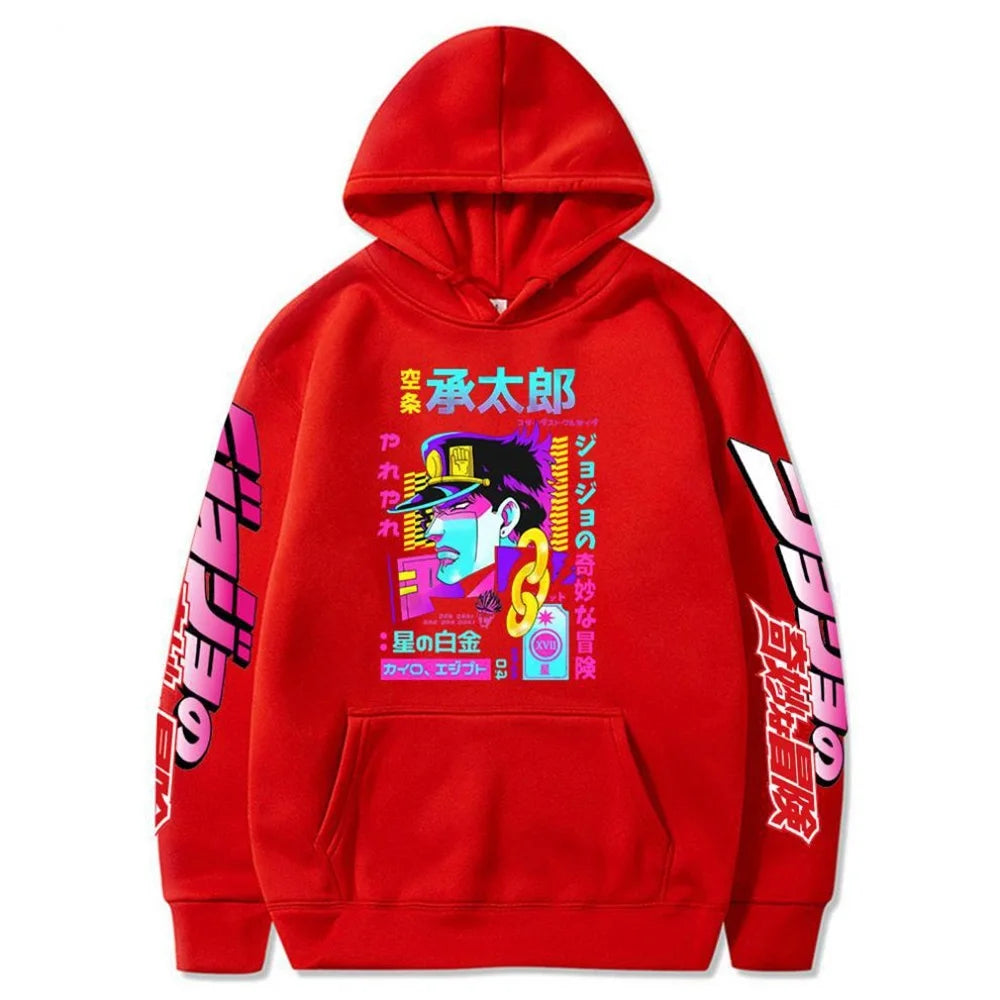 Anime HoodieKujō Jōtarō Graphic Print Sweatshirts Cozy Tops Oversized Hooded Pullover Y2K Sweatshirts Tops