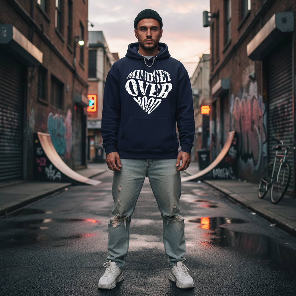 Navy Mindset Over Mood Hoodie