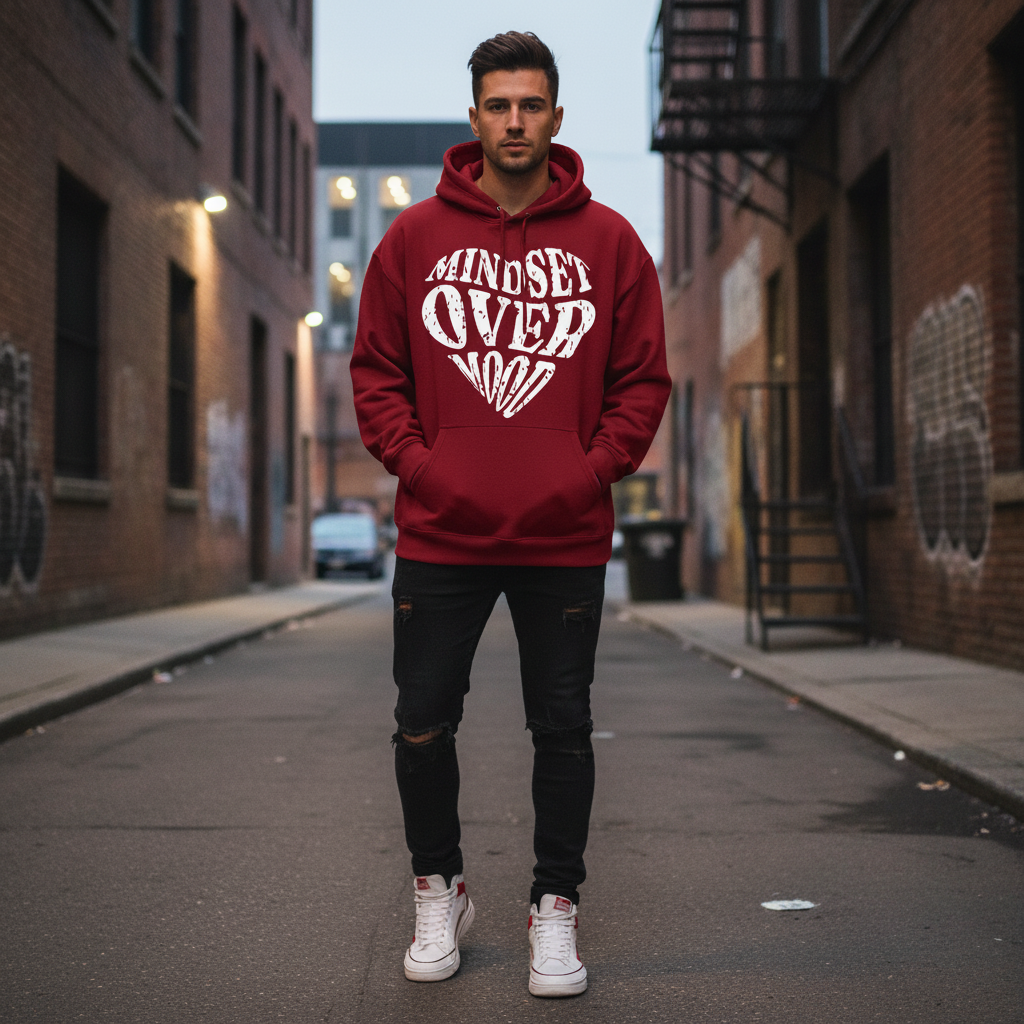 Red Mindset Over Mood Hoodie